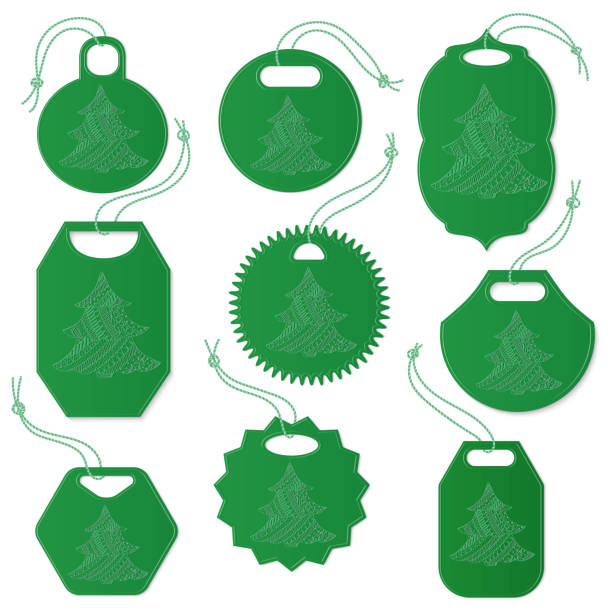 zestaw tagów ozdobionych choinką - air freshener stock illustrations