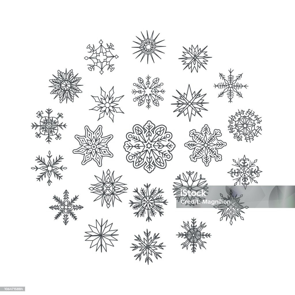 Snowflakes Doodles Vector snowflakes doodles in a circle. Retro Style stock vector