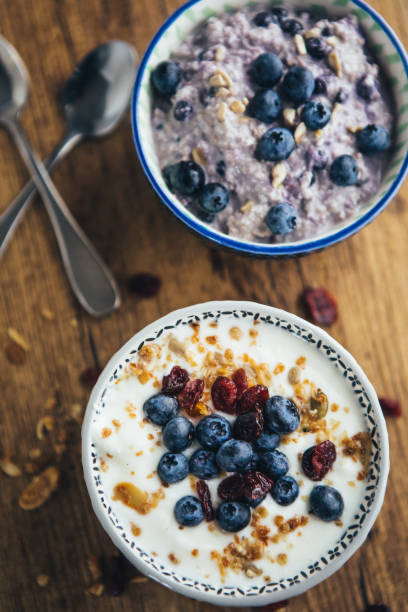 Healthy Breakfast, Yogurt With Granola And Overnight Oatmeal