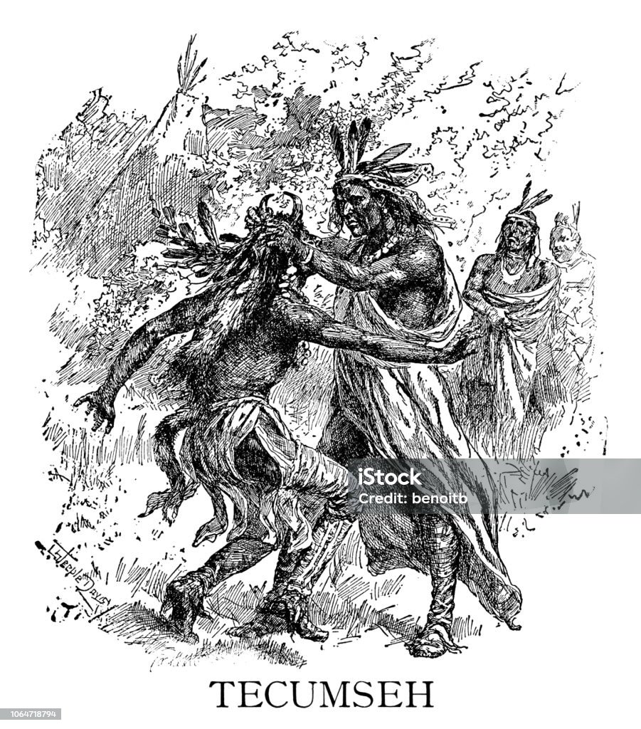 Tecumseh Tecumseh - Scanned 1894 Engraving Shawnee People stock illustration