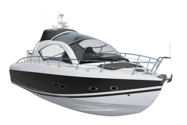 motoscafo moderno, rendering 3d isolato su sfondo bianco - nautical vessel isolated speedboat motorboat foto e immagini stock