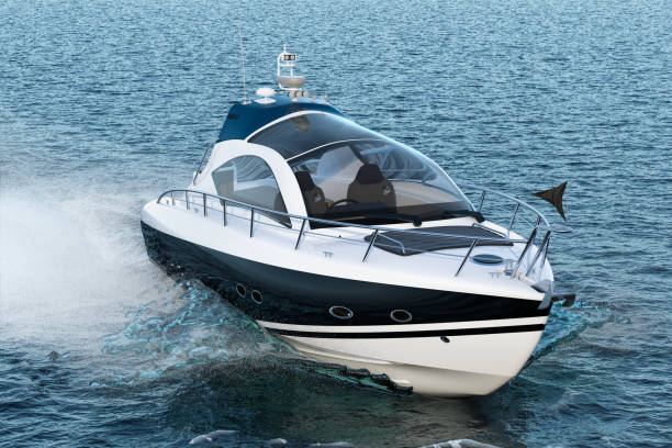 istock Motorboat in the sea, 3D rendering 1064727124