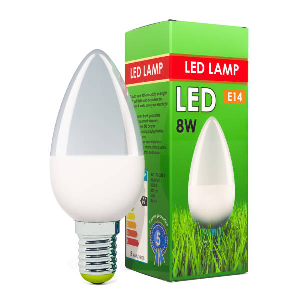 istock Energy savings LED lamp with cardboard box. 3D rendering isolated on white background 1064727400
