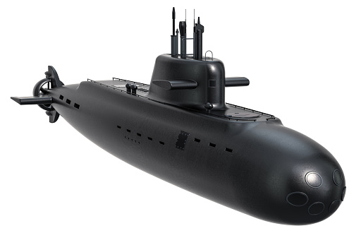 Submarine, 3D rendering isolated on white background