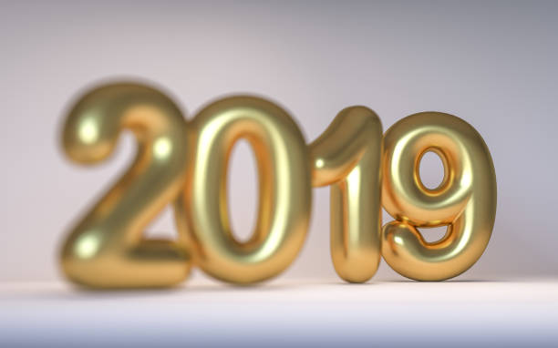 istock Golden number New Year 2019 with a depth of field. 3d render 1064732980