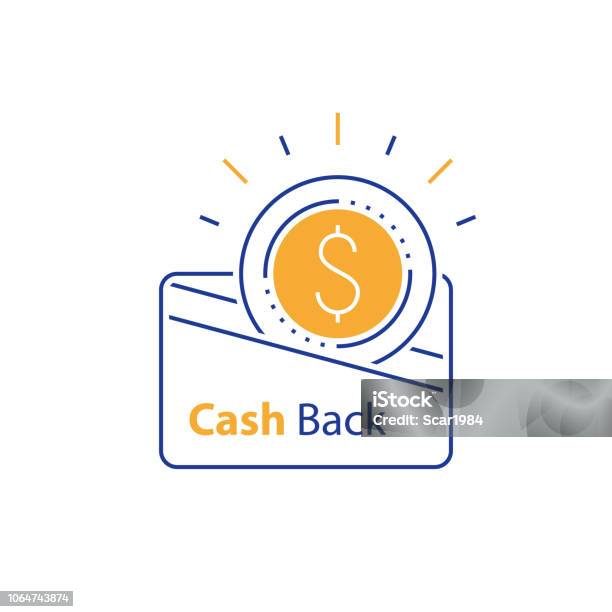 Cash Back Currency Credit Card Fast Easy Loan Loyalty Concept Collecting Bonus Earn Reward Line Icon Stock Illustration - Download Image Now