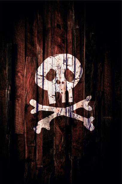 istock pirate skull mark painted on wood 1064748330