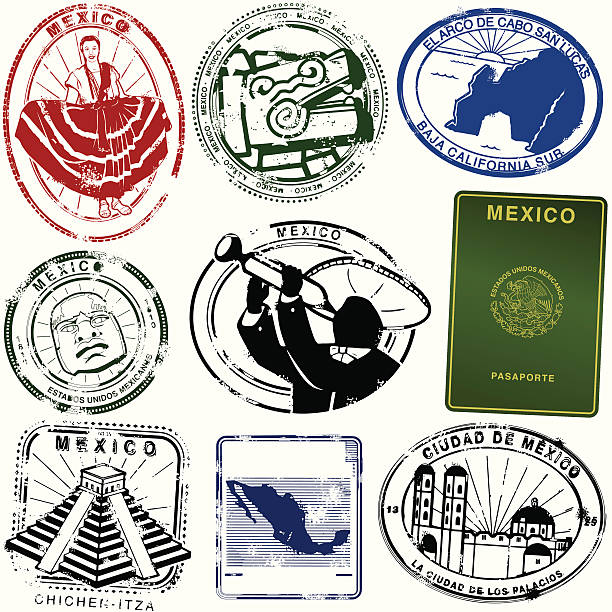 Your Especial passport to Mexico  olmec head stock illustrations