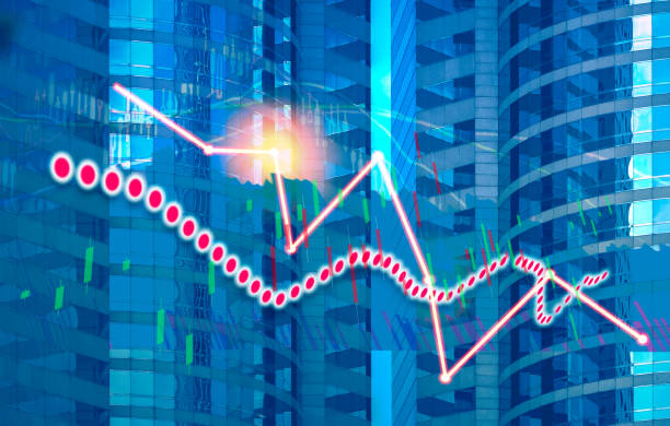 istock Stock index graph and chart in modern building background (red bear chart) 1064785910
