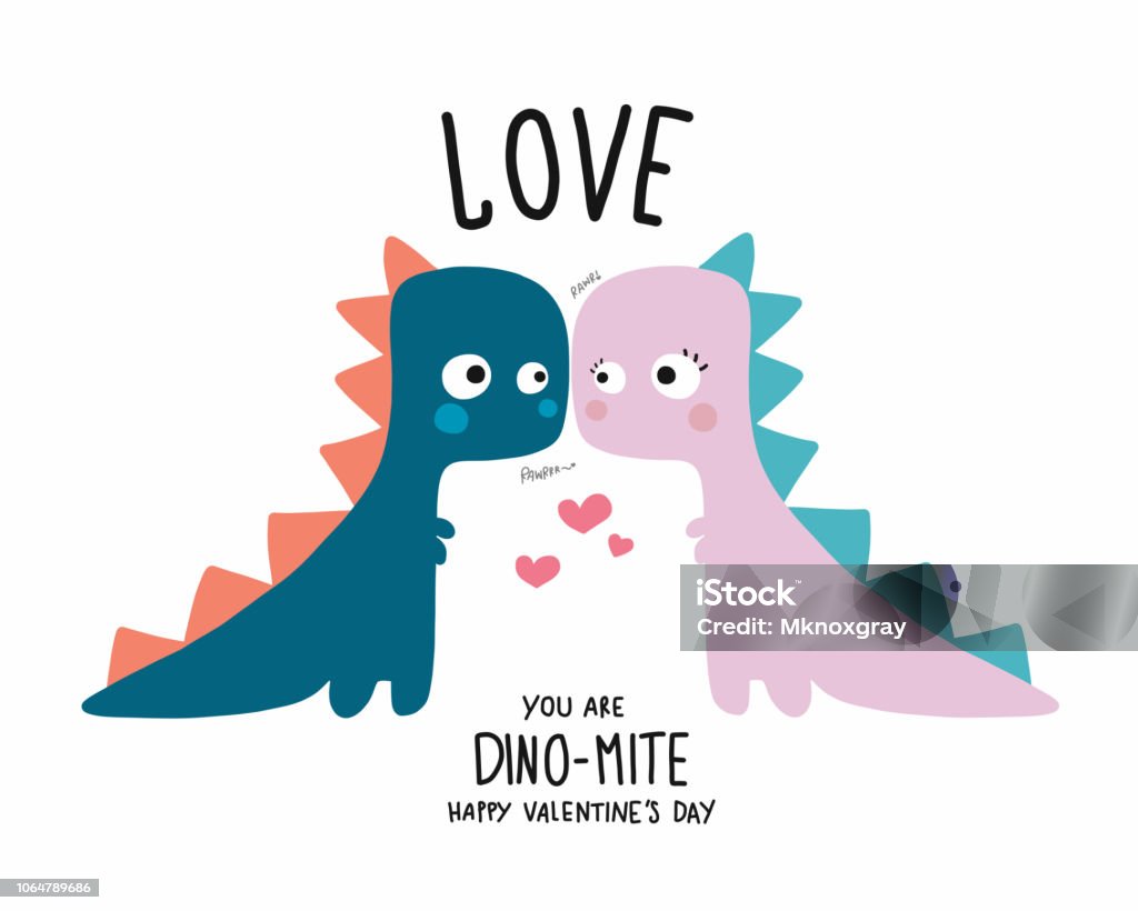 Dinosaur couple lover happy valentine's day cartoon doodle vector illustration Dinosaur stock vector