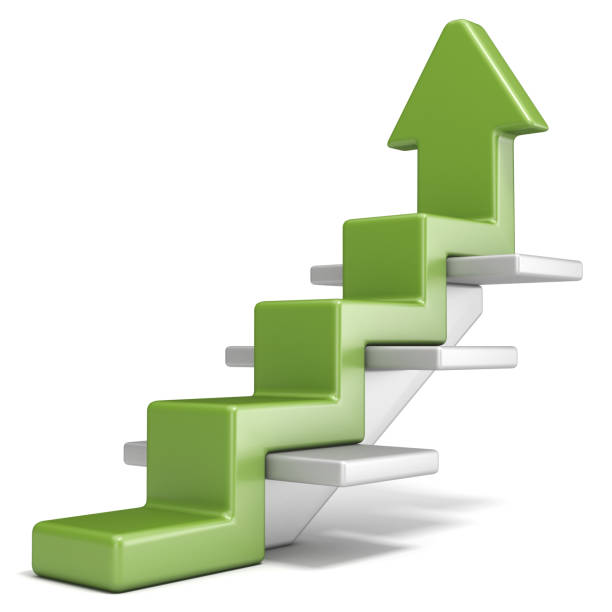 istock Green arrow climb stairs 3D 1064792340