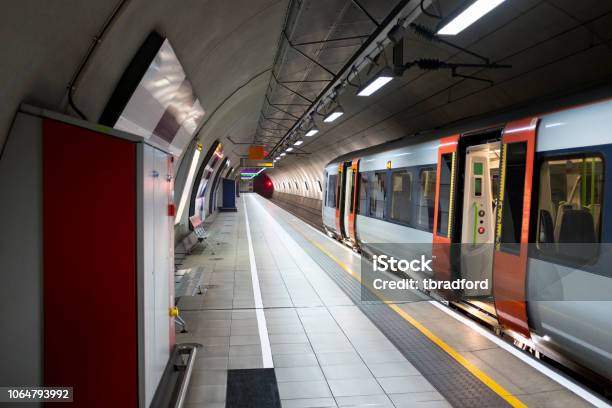 London Underground Subway Station And Train At Heathrow Airport Stock Photo - Download Image Now