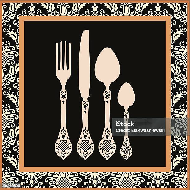 Menu Card Design With Cutlery Stock Illustration - Download Image Now - Arranging, Cafe, Color Image