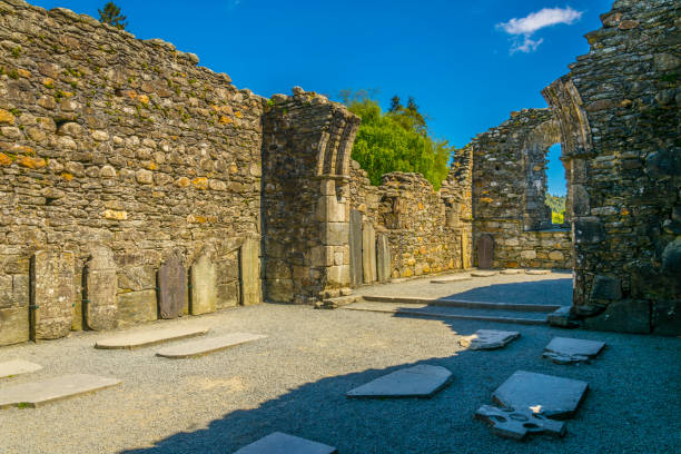 kathedrale von sts peter und paul in glendalough, irland - irish cross stock-fotos und bilder