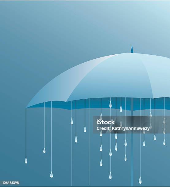 Blue Umbrella And Rain Stock Illustration - Download Image Now - Blue, Cold Temperature, Color Image