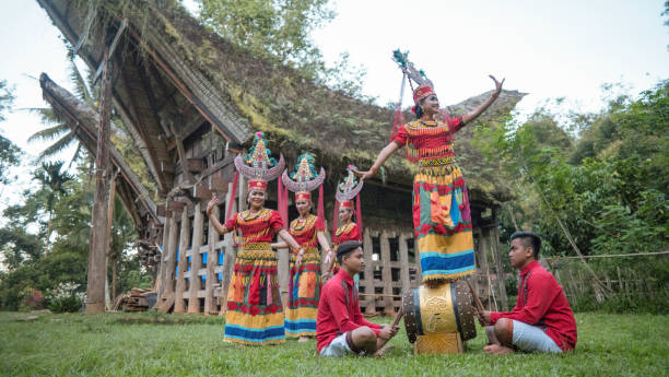 Toraja Traditional dance called Sanda Oni. stock photo