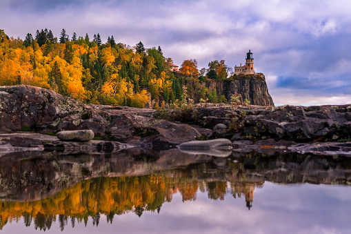 split rock  lighthouse reflections during fall
