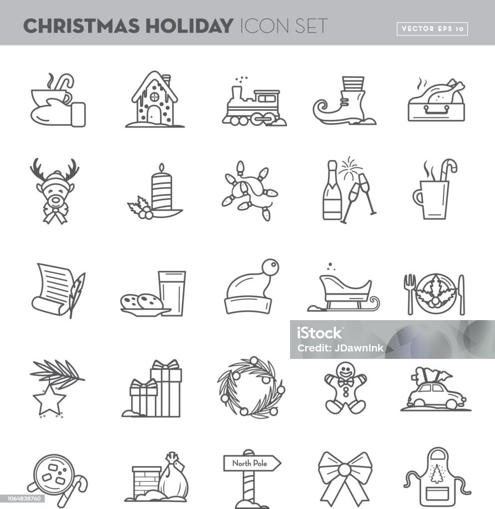 Christmas Flat outline line art Design Icon Set Vector illustration of a Christmas Flat outline line art Design Icon Set. Christmas stock vector