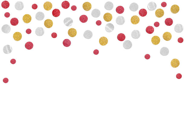 istock Red gold and silver glitter confetti paper cut on white background 1064838972
