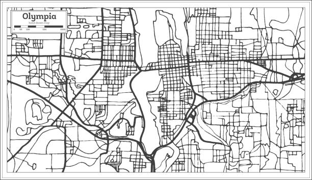 Olympia Washington USA City Map in Retro Style. Outline Map. Olympia Washington USA City Map in Retro Style. Outline Map. Vector Illustration. washington state line art stock illustrations