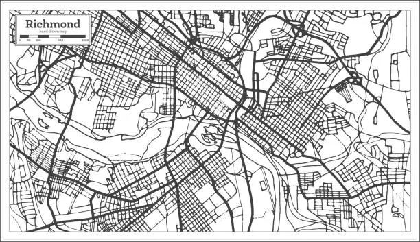 Vector illustration of Richmond Virginia USA City Map in Retro Style. Outline Map.