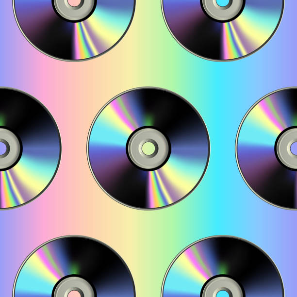 CD disk seamless pattern CD disk seamless pattern. Laser  discs in neon holographic colors repeat background. Fashion wallpaper for web design, textile prints, posters, banners. cd stock illustrations