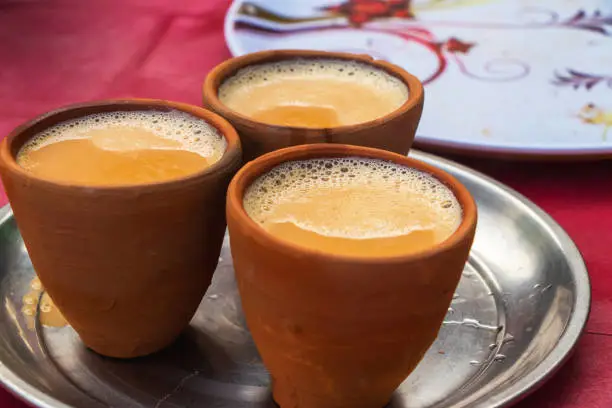tea served in a traditional mud cup in India