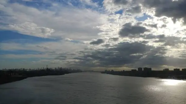 Hudson River with New York City and New Jersey from the George Washington Bridge.