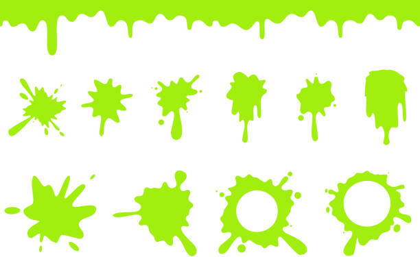 spill spritzer grünen schleim fließt tropft splatter nahtlose flüssige cartoon-design-vektor-illustration - glitschig stock-grafiken, -clipart, -cartoons und -symbole