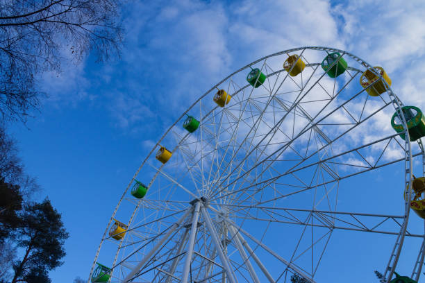 istock big Ferris wheel against blue sky with clouds 1064873580