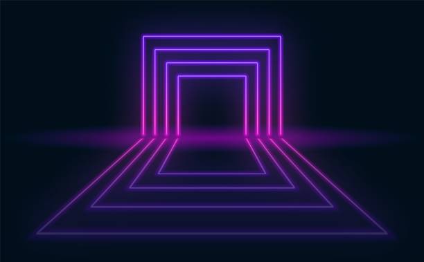 ilustrações de stock, clip art, desenhos animados e ícones de neon abstract futuristic background. neon portal with reflection in the dark room. - dancing floor
