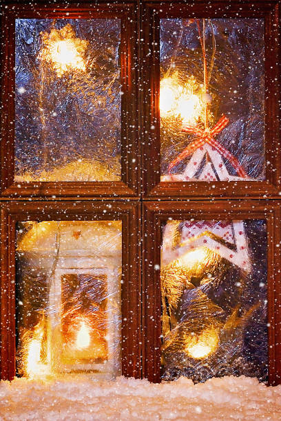 istock DIY. How to make a winter window with frosty patterns from photo frames and magnesium sulfate powder. Winter holiday decoration for Christmas. Guide, step by step. 1064881278