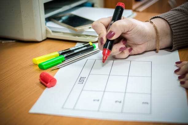 istock Well done text concept.  time management concept - get things done - task list on the paper and female hands with red marker 1064881424