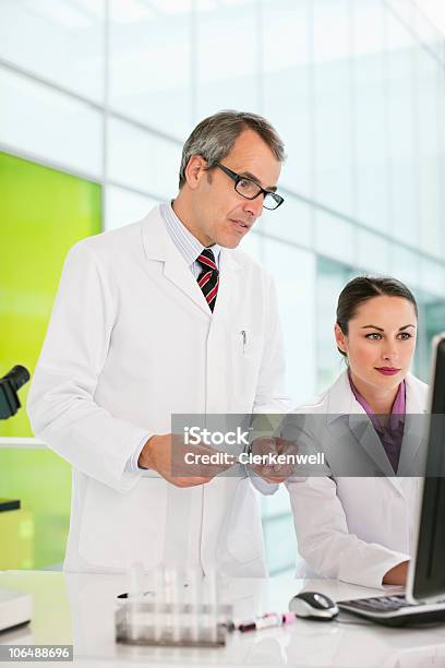 Two People Doing Research Work On Computer In Laboratory Stock Photo - Download Image Now