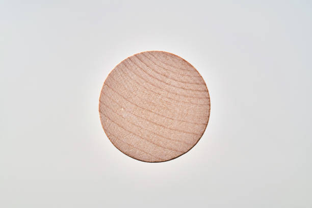 Business & design concept - Abstract geometric real floating wooden circle isolated on background, it's not 3D render.