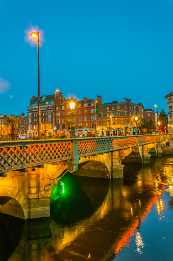 Sunset view of the grattan bridge over river Liffey in Dublin, Ireland