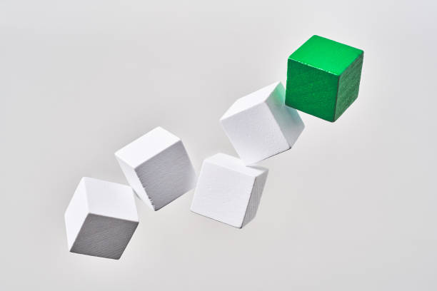 istock Abstract floating wooden dice on white background 1064890788