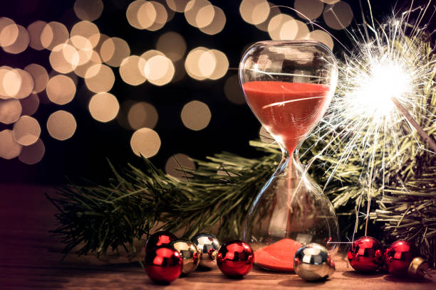 New Year Celebration, countdown with sandglass stock photo