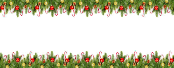 istock Christmas tree branches on white background as a border or template 1064900852