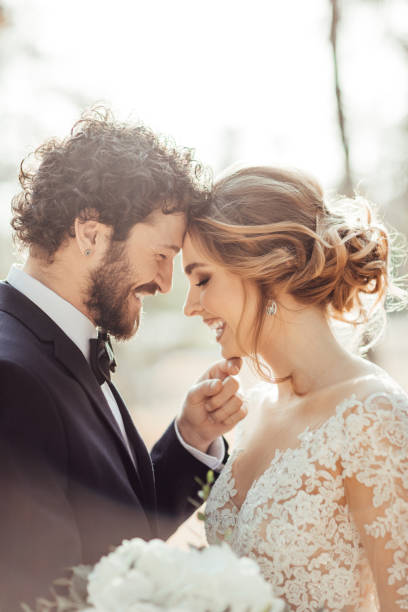 Close up of a bride and groom
