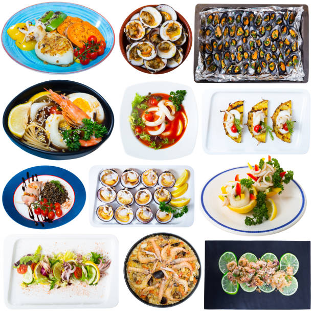 istock Seafood meals isolated on white 1064906374