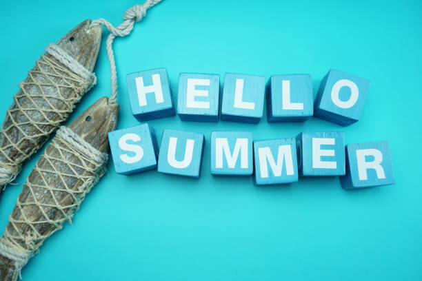 istock Hello Summer alphabet letter and marine decoration on Blue background 1064907108