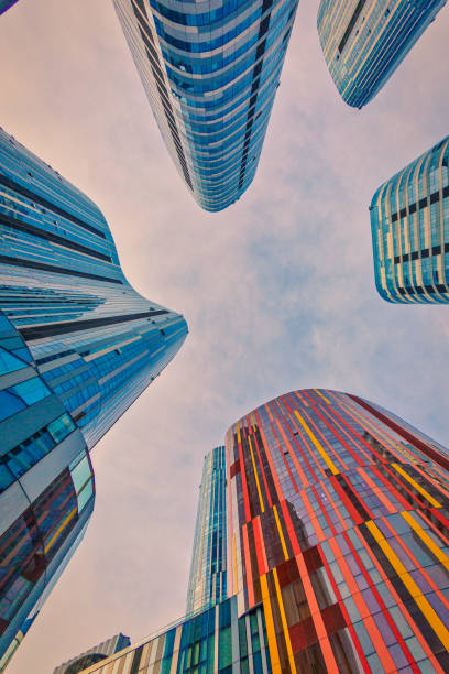 istock Low angle high rise corporate buildings. 1064910212