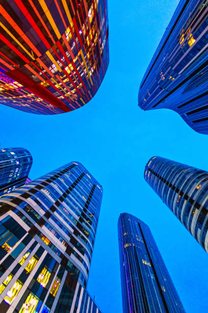 istock Low angle high rise corporate buildings. 1064911498