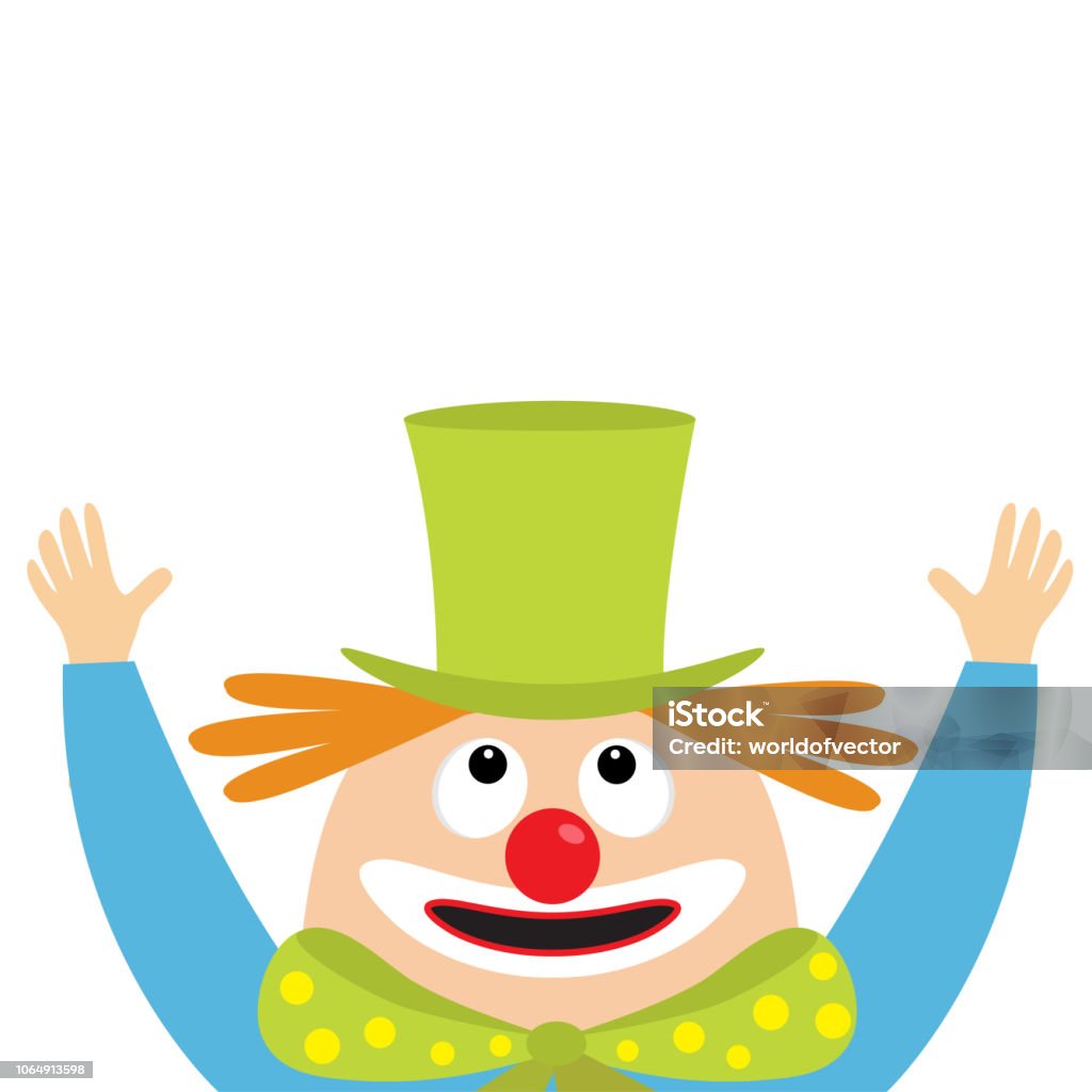 Ilustración de Cabeza De Payaso Cara Mirando Hacia Arriba Ojos Grandes Nariz Roja Sonrisa De La Boca Pelo Naranja Las Manos Sombrero De Mago Personaje De Dibujos Animados Lindo Bebé Divertido Símbolo Ilustración de Cabeza De Payaso Cara Mirando Hacia Arriba Ojos Grandes Nariz Roja Sonrisa De La Boca Pelo Naranja Las Manos Sombrero De Mago Personaje De Dibujos Animados Lindo Bebé Divertido Símbolo