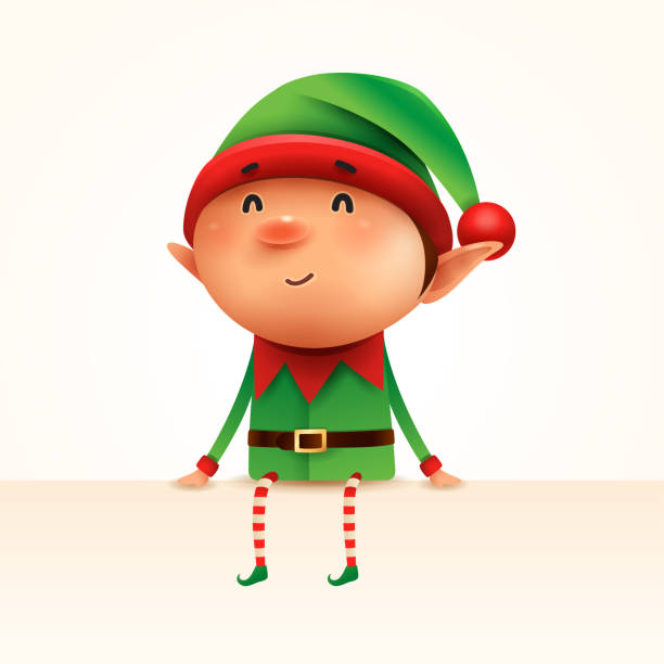 Little elf sits at the edge. Isolated. Vector illustration of little elf on plain background. elf sitting stock illustrations