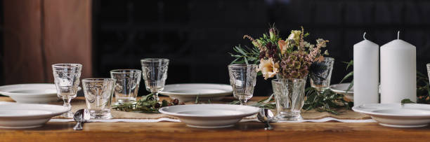 感謝祭の家の装飾のためのライフ スタイルのテーブルの装飾 - thanksgiving table setting autumn ストックフォトと画像