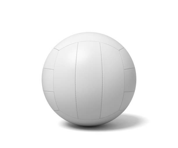istock 3d rendering of a single white volleyball ball with a shadow lying on a white background. 1064923296
