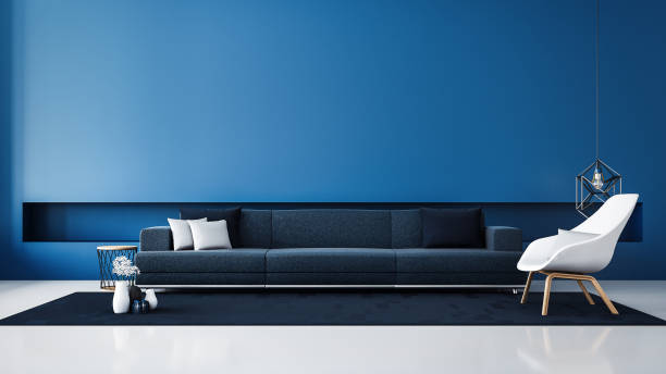 istock Blue wall modern living room / 3D render interior 1064936568