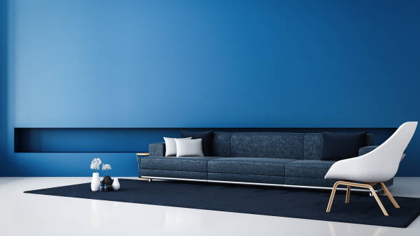istock Blue wall modern living room / 3D render interior 1064936594